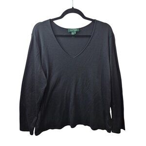 Lauren Ralph Lauren Womens V Neck Sweater Size 2X Black Silk Blend Old Money